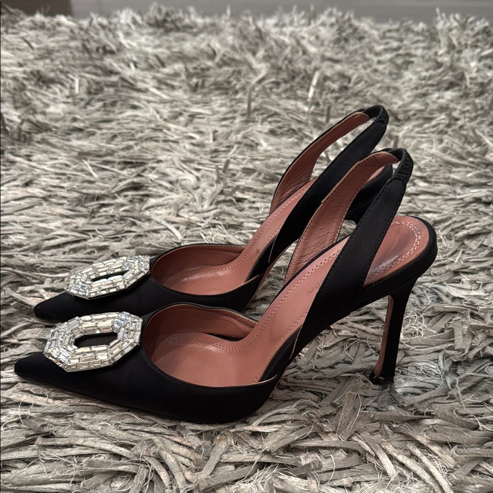 Amina Muaddi Camelia Silk Crystal Halter Pumps - Picture 3 of 5